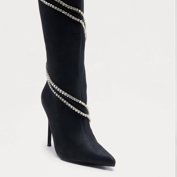 Fashion Nova Denim Rhinestone Trim Boots - Picture 4 of 5